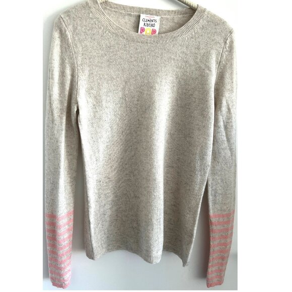 Clements Ribeiro Light Gray with Baby pink Stripes Cashmere Sweater Sz S - Picture 1 of 8